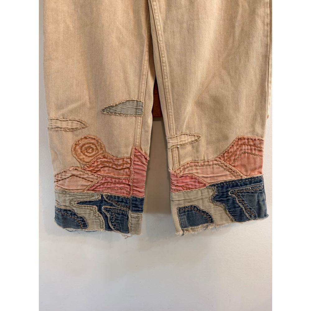Free People We The Free Golden Vibes Jeans Embroidered Wide Leg Crop 30 Boho - Picture 2 of 10